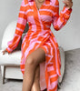 Vestito portafoglio lungo con stampa geometrica da donna