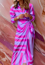 Vestito portafoglio lungo con stampa geometrica da donna