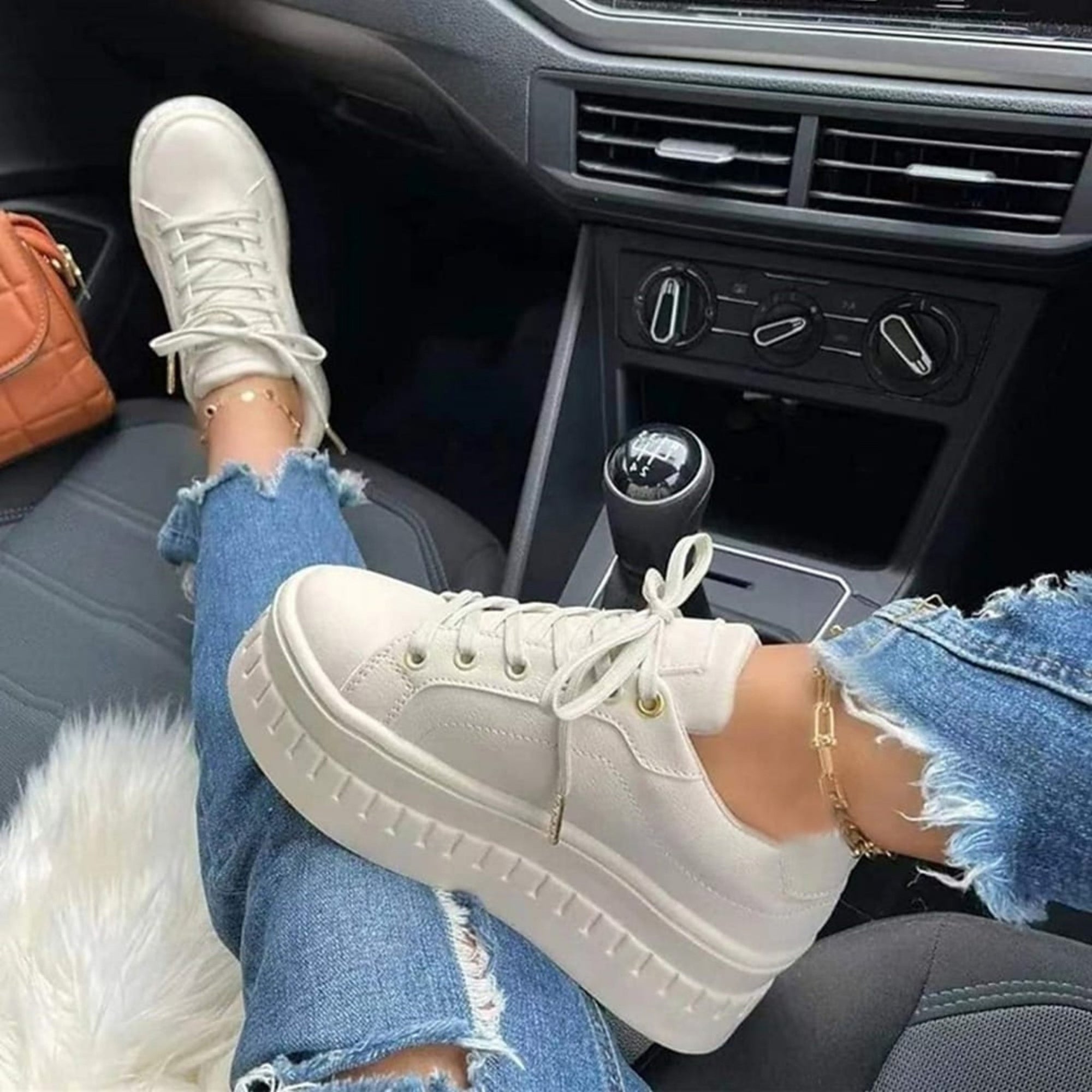 Basket Plateforme à Semelle Épaisse en Simili Cuir pour Femme - Emilia Lane