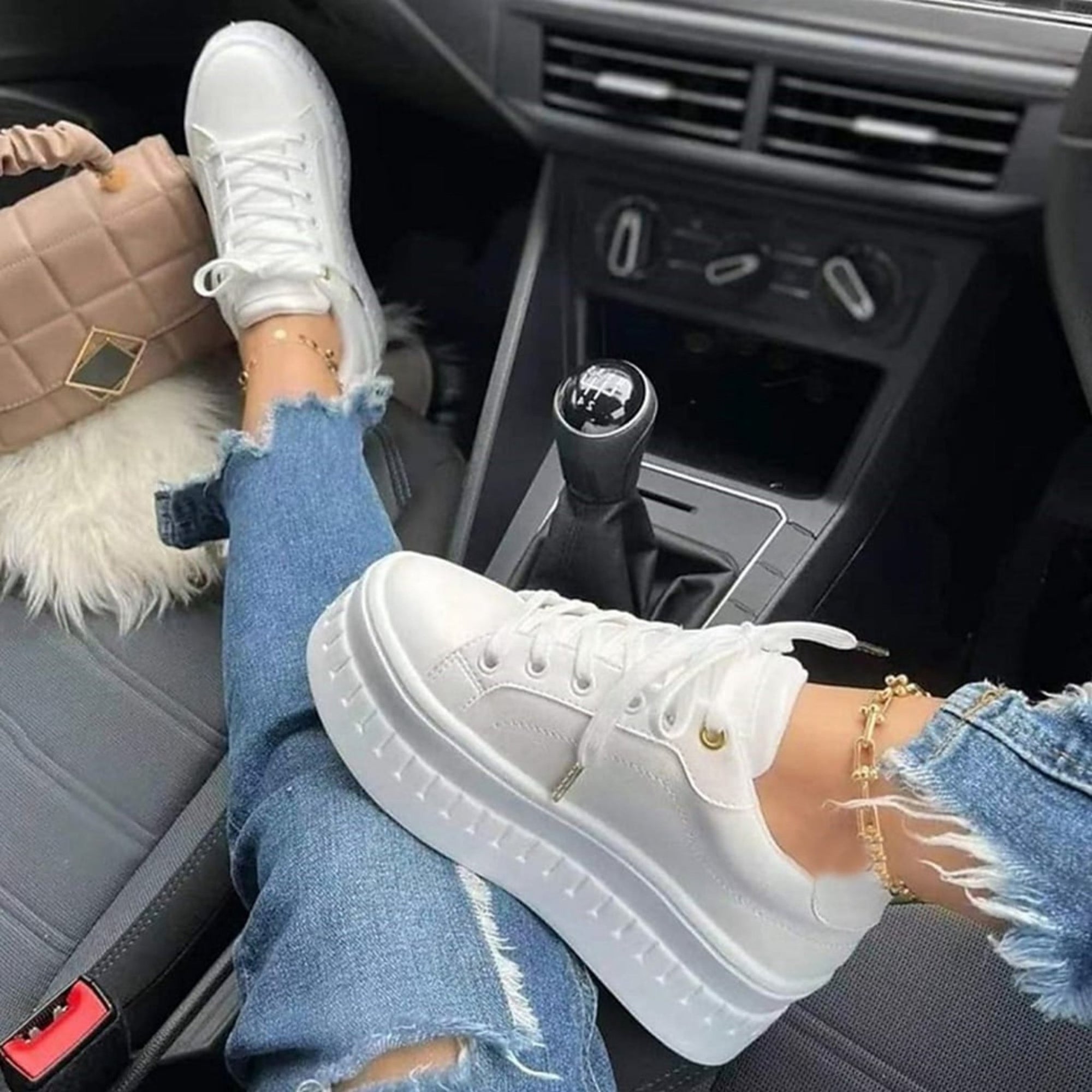 Basket Plateforme à Semelle Épaisse en Simili Cuir pour Femme - Emilia Lane