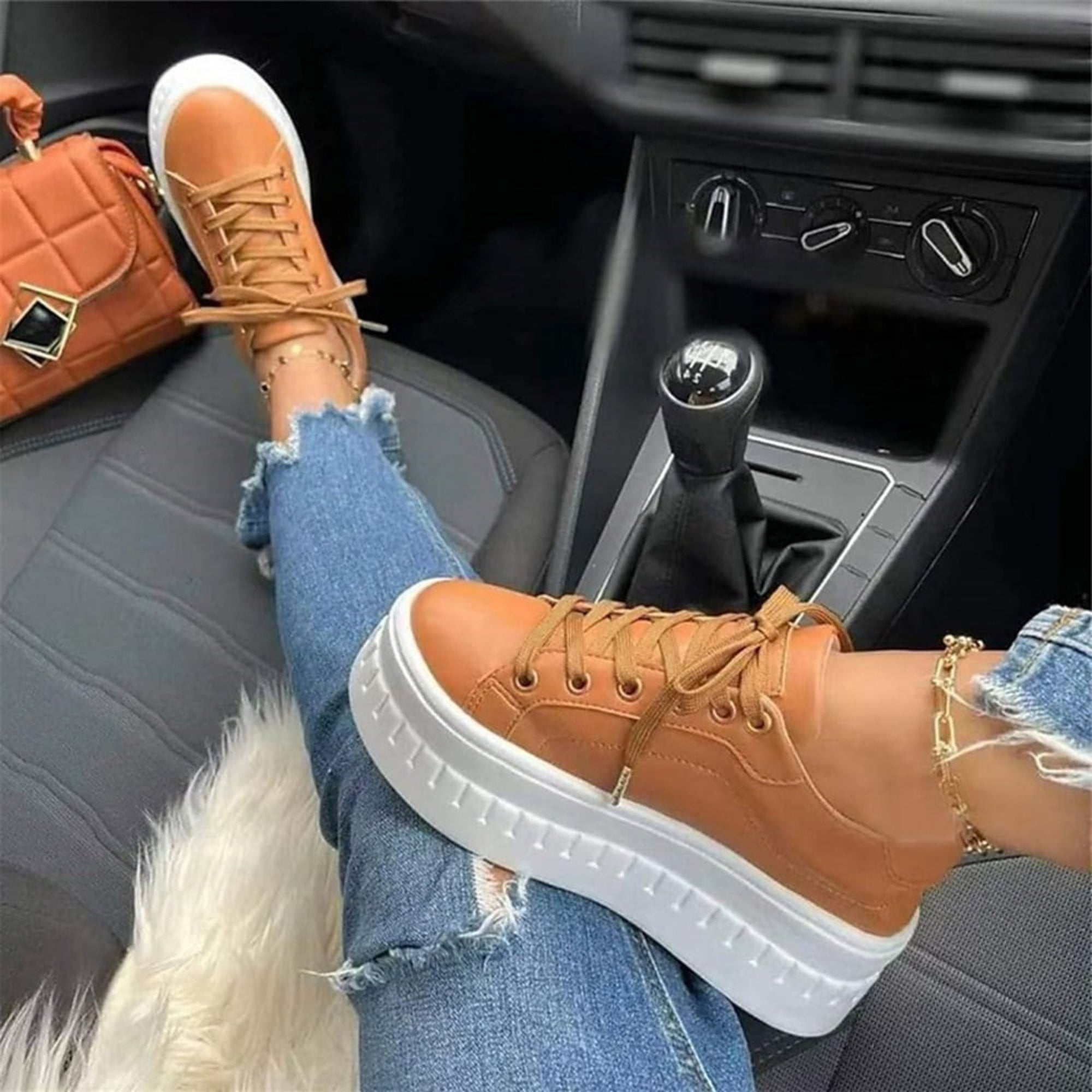 Basket Plateforme à Semelle Épaisse en Simili Cuir pour Femme - Emilia Lane
