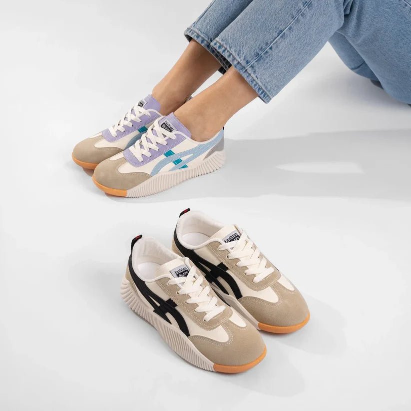 Basket Tendance à Semelle Épaisse en Similicuir Bicolore pour Femme - Emilia Lane