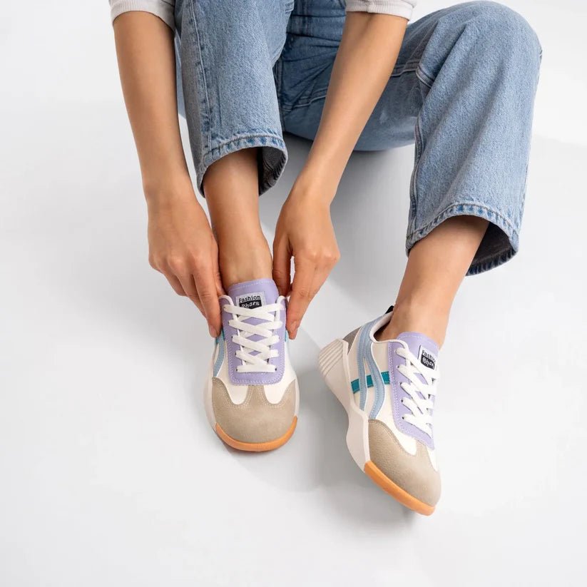 Basket Tendance à Semelle Épaisse en Similicuir Bicolore pour Femme - Emilia Lane