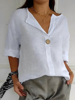 Blouse en Lin Col V à Manches 3/4 pour Femme | Idéale pour le Quotidien - Emilia Lane