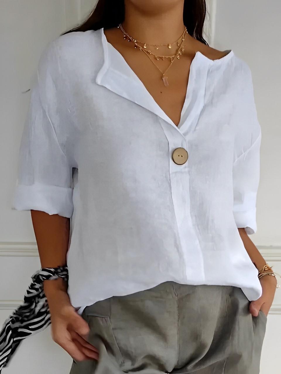 Blouse en Lin Col V à Manches 3/4 pour Femme | Idéale pour le Quotidien - Emilia Lane