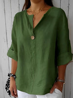 Blouse en Lin Col V à Manches 3/4 pour Femme | Idéale pour le Quotidien - Emilia Lane