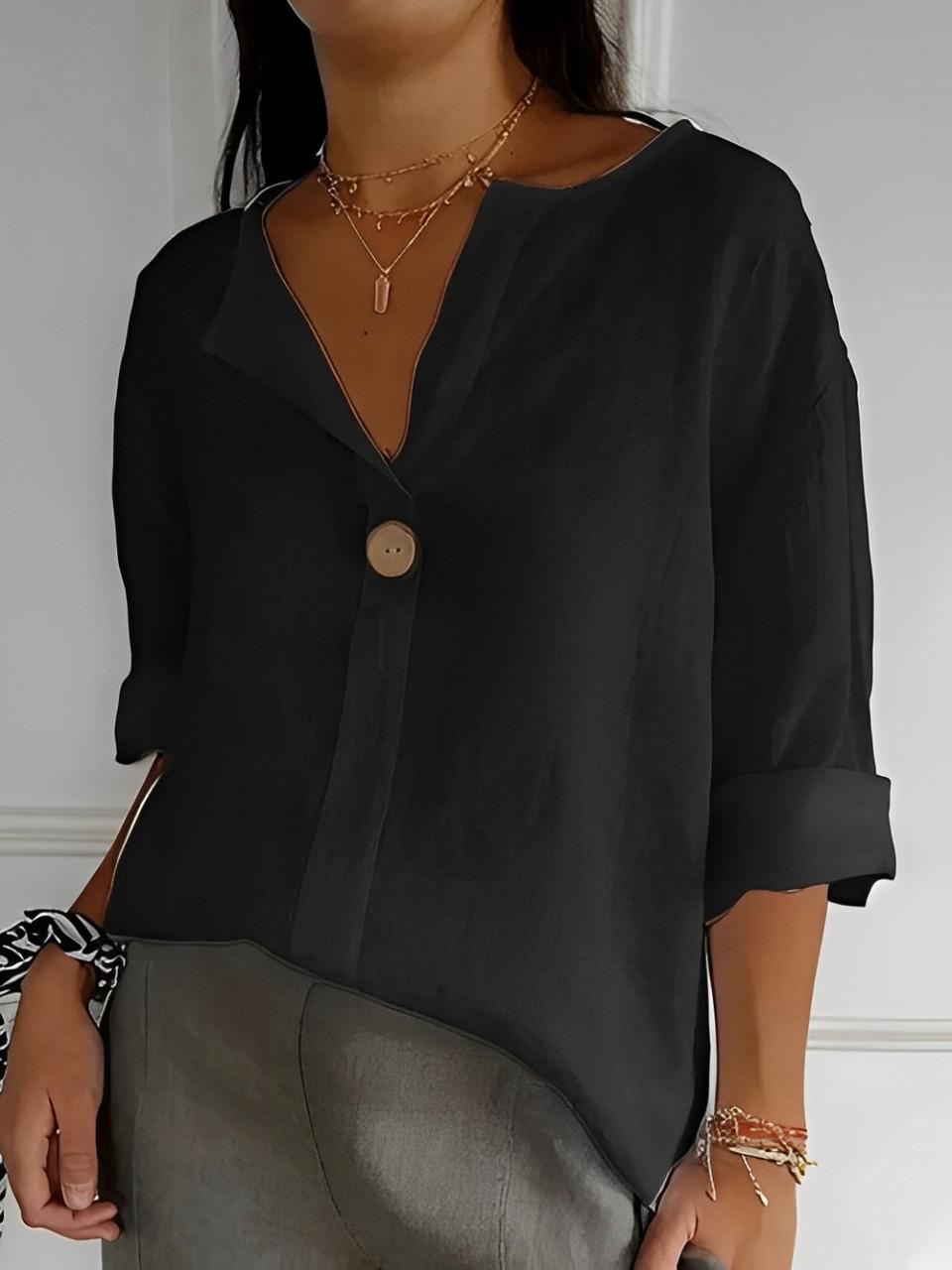Blouse en Lin Col V à Manches 3/4 pour Femme | Idéale pour le Quotidien - Emilia Lane