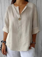 Blouse en Lin Col V à Manches 3/4 pour Femme | Idéale pour le Quotidien - Emilia Lane