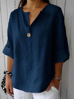 Blouse en Lin Col V à Manches 3/4 pour Femme | Idéale pour le Quotidien - Emilia Lane