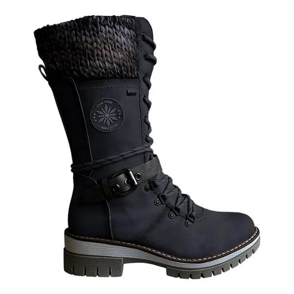 Botte à Lacets Haute en Simili Cuir pour Femme - Emilia Lane
