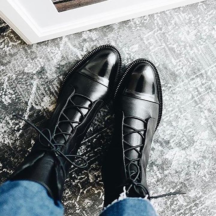 Botte Mi-Mollet à Lacets et Talon en Simili Cuir pour Femme - Emilia Lane