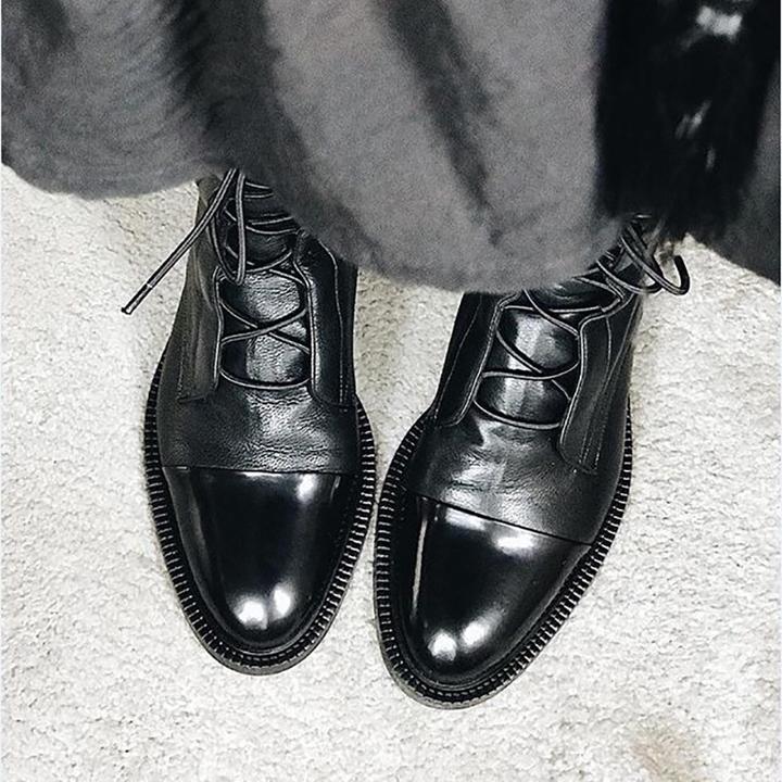 Botte Mi-Mollet à Lacets et Talon en Simili Cuir pour Femme - Emilia Lane