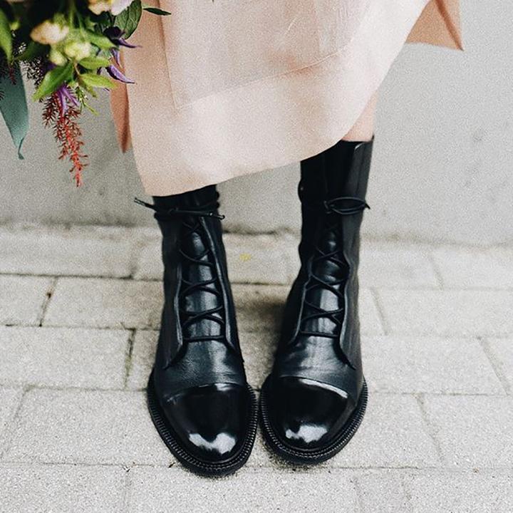 Botte Mi-Mollet à Lacets et Talon en Simili Cuir pour Femme - Emilia Lane