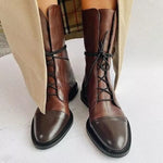 Botte Mi-Mollet à Lacets et Talon en Simili Cuir pour Femme - Emilia Lane