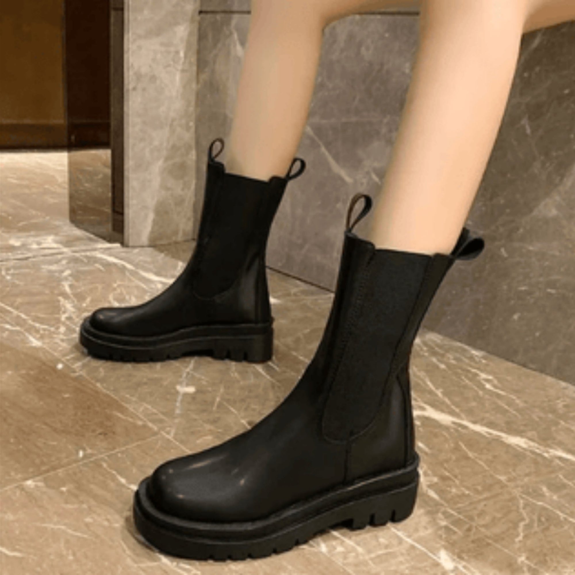 Bottine Chelsea Plate en Simili Cuir pour Femme - Emilia Lane