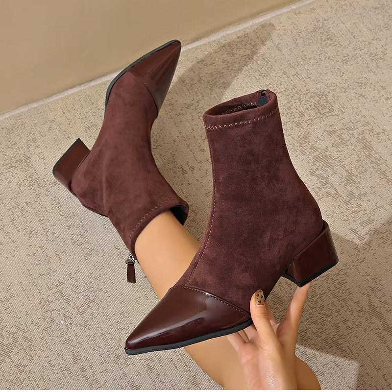 Bottine Pointue à Talon en Daim pour Femme - Emilia Lane