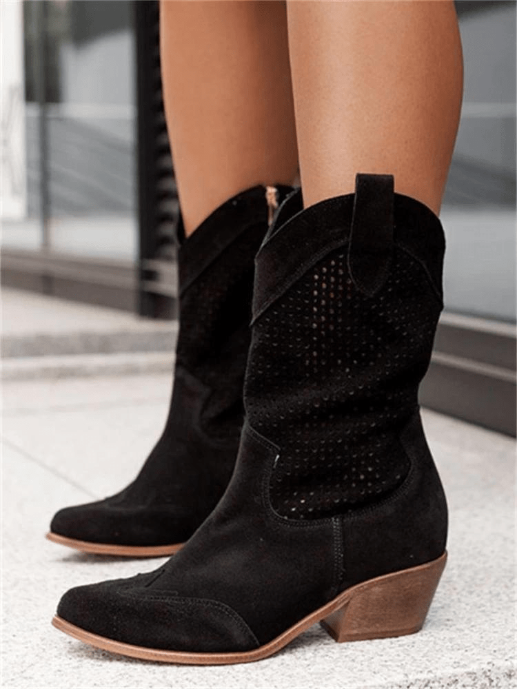 Bottine Santiag Haute en Daim pour Femme - Emilia Lane