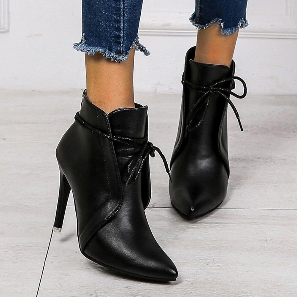 Bottine Talon Aiguille et Bout Pointu en Simili Cuir pour Femme - Emilia Lane