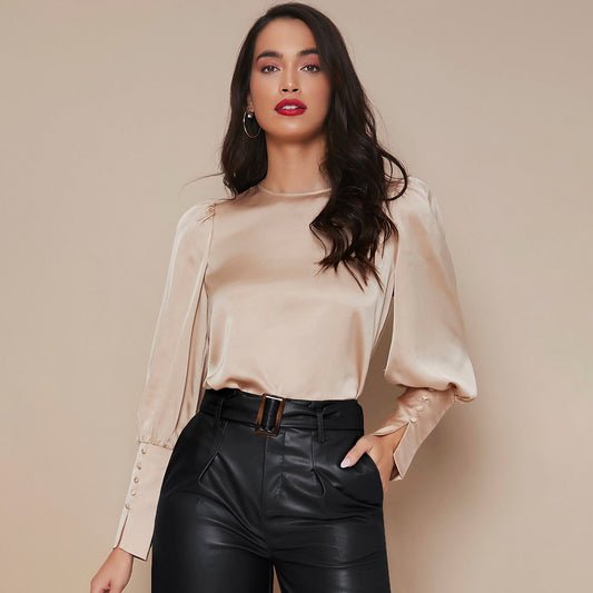 Chemise Satin à Manches Longues pour Femme - Emilia Lane