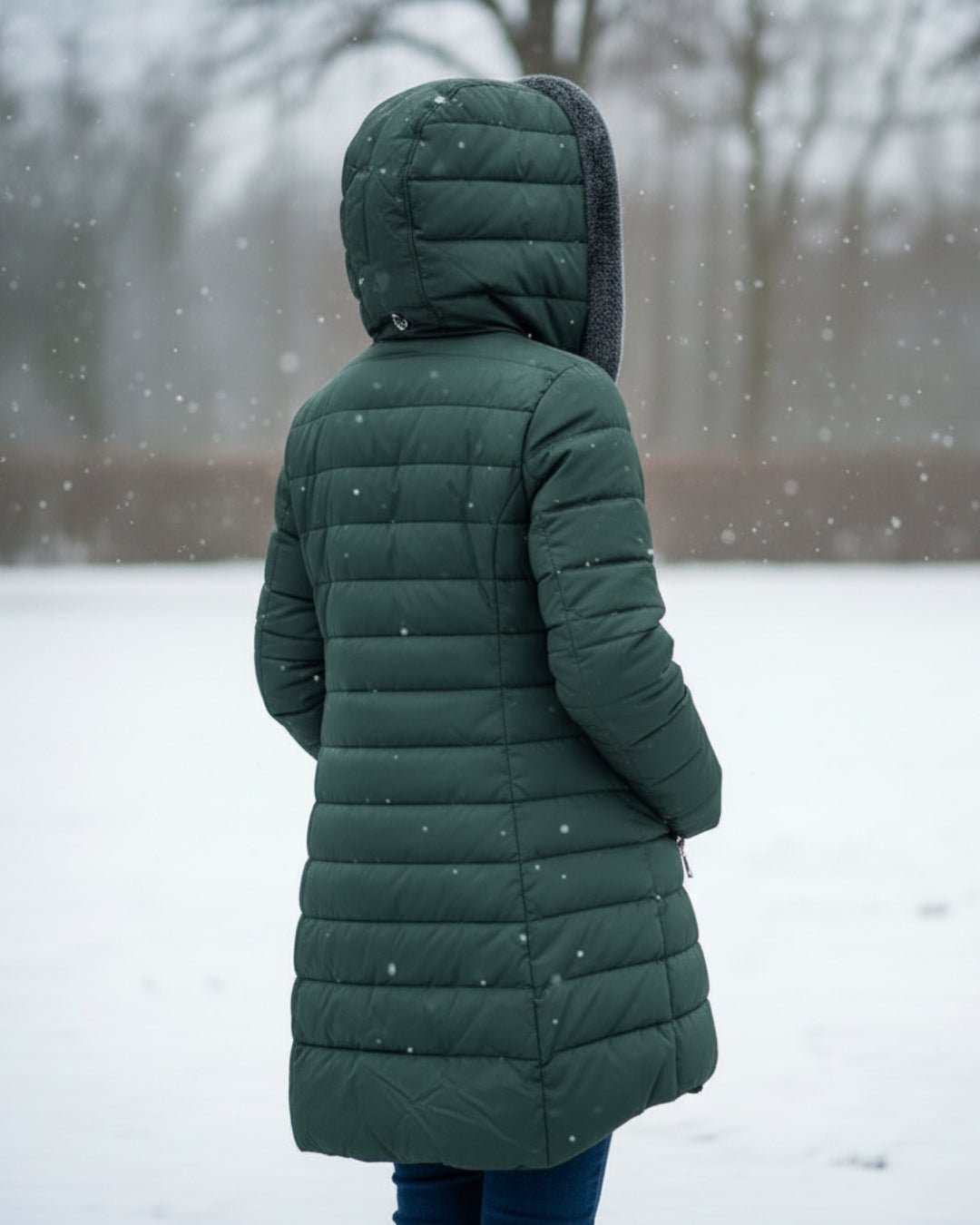 Doudoune Longue Matelassée Cintrée à Capuche Fausse Fourrure - Emilia Lane