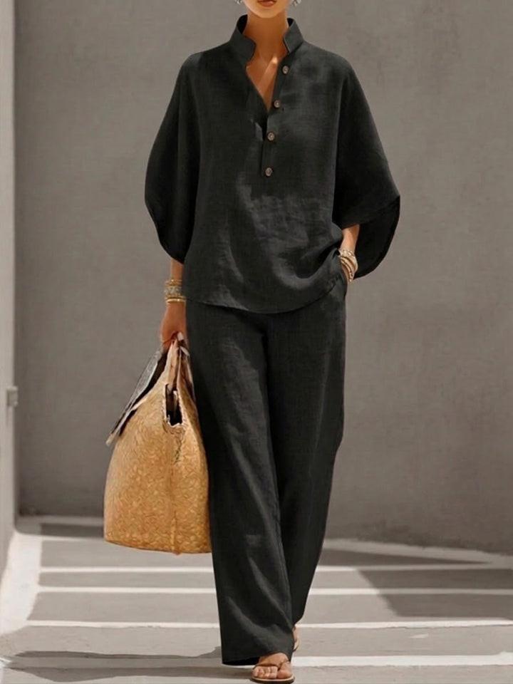 Ensemble Fluide à Manches Chauve - Souris et Pantalon Taille Haute pour Femme | Idéale pour l'Été - Emilia Lane