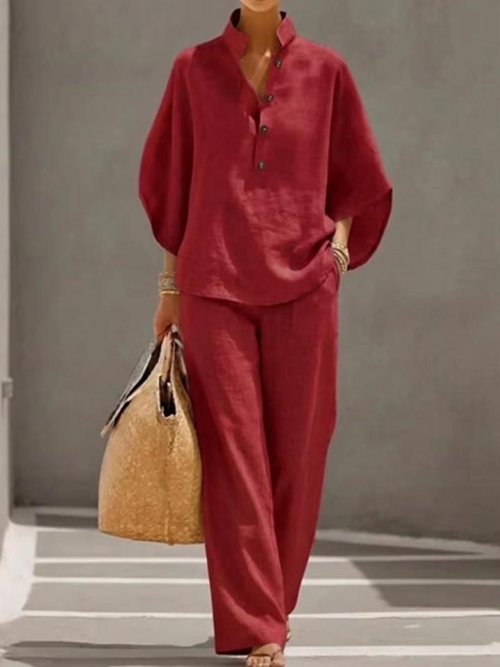 Ensemble Fluide à Manches Chauve - Souris et Pantalon Taille Haute pour Femme | Idéale pour l'Été - Emilia Lane