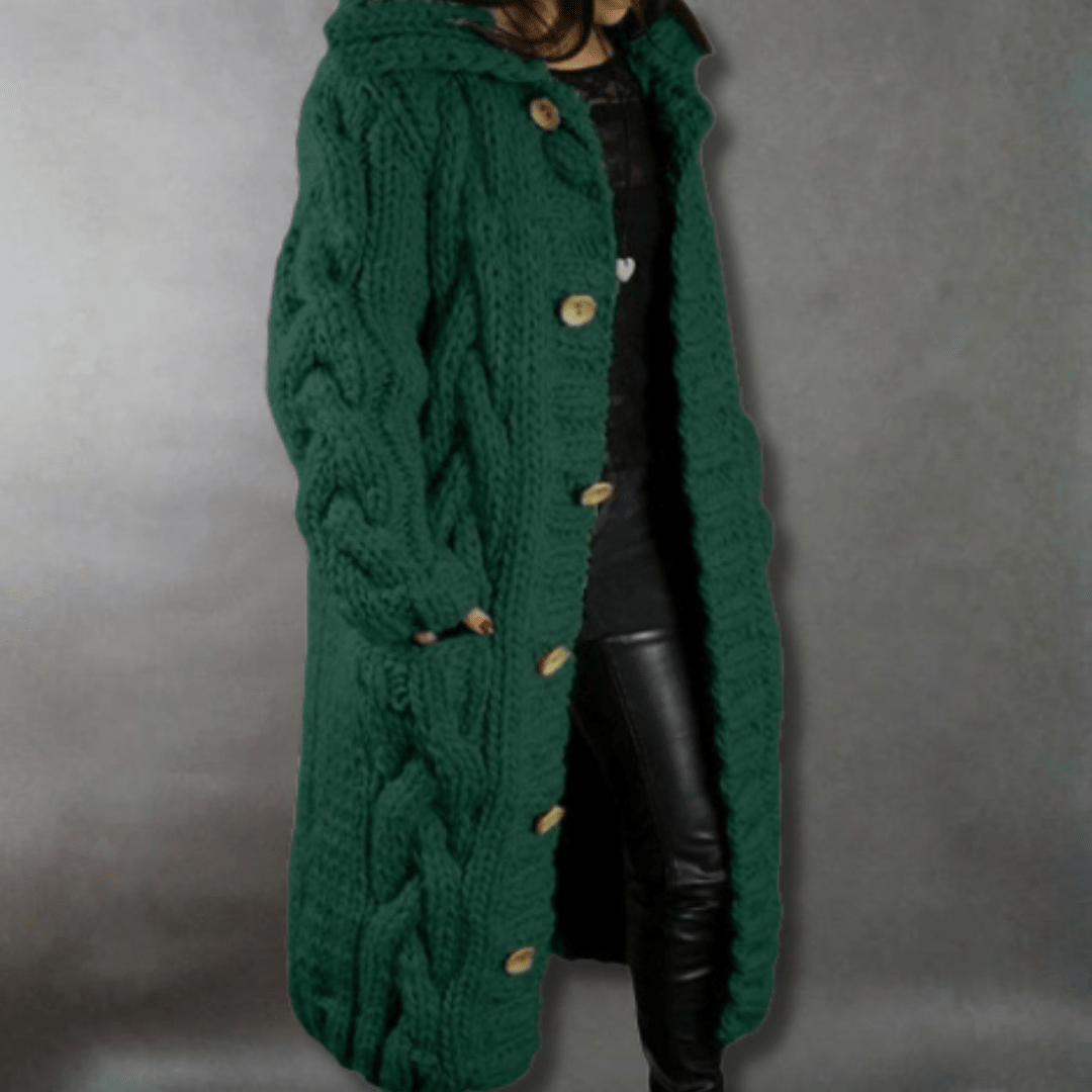 Gilet Long à Capuche en Grosse Maille pour Femme - Emilia Lane