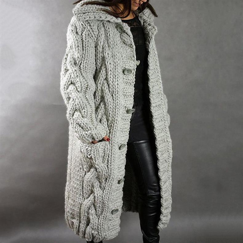 Gilet Long à Capuche en Grosse Maille pour Femme - Emilia Lane