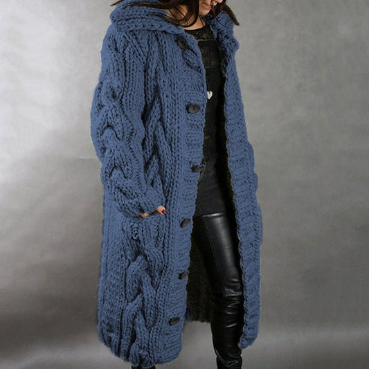 Gilet Long à Capuche en Grosse Maille pour Femme - Emilia Lane