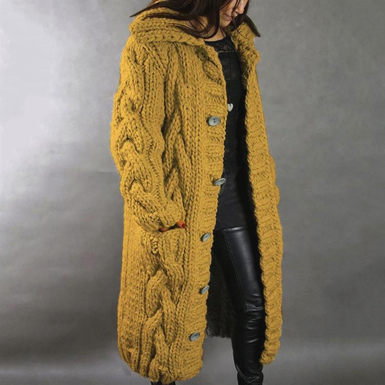 Gilet Long à Capuche en Grosse Maille pour Femme - Emilia Lane