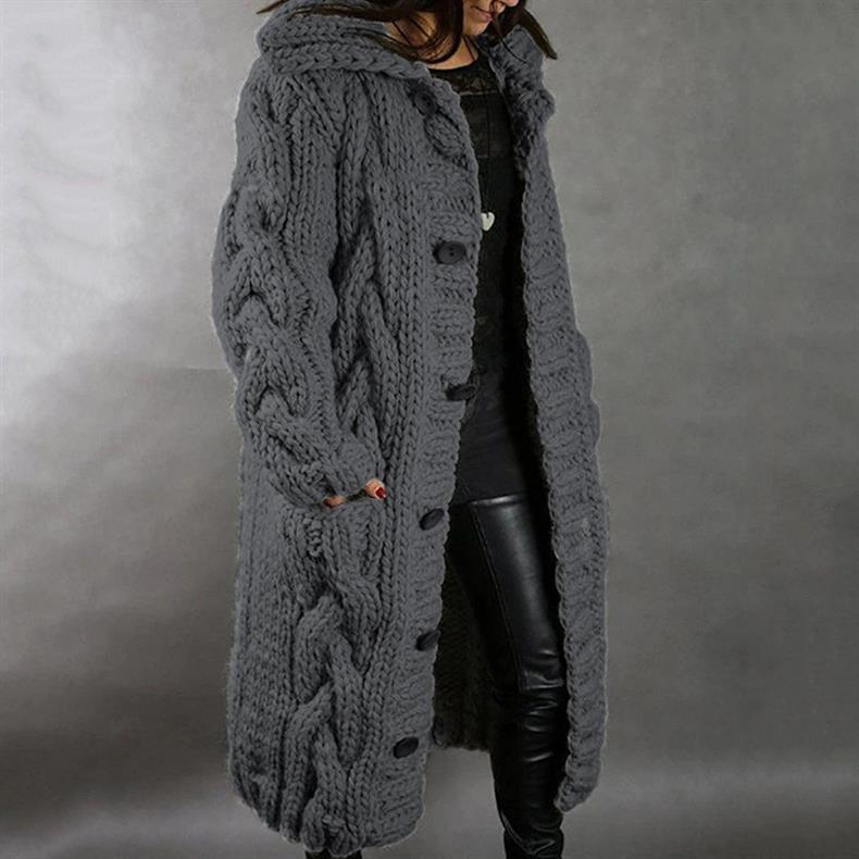 Gilet Long à Capuche en Grosse Maille pour Femme - Emilia Lane