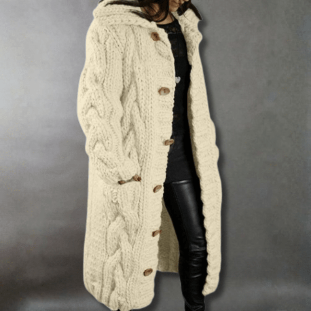 Gilet Long à Capuche en Grosse Maille pour Femme - Emilia Lane