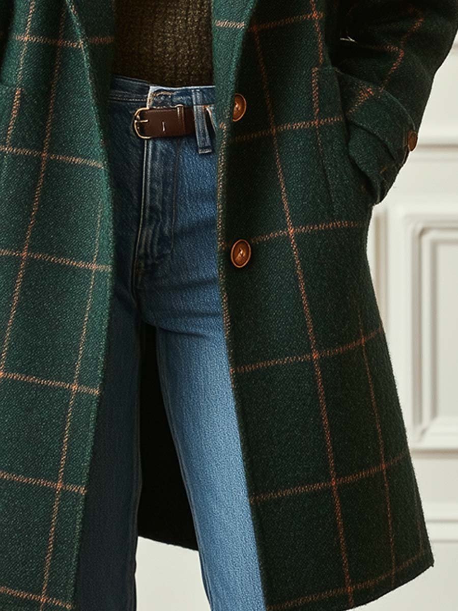 Manteau à Carreaux en Tissu Effet Laine pour Femme - Emilia Lane