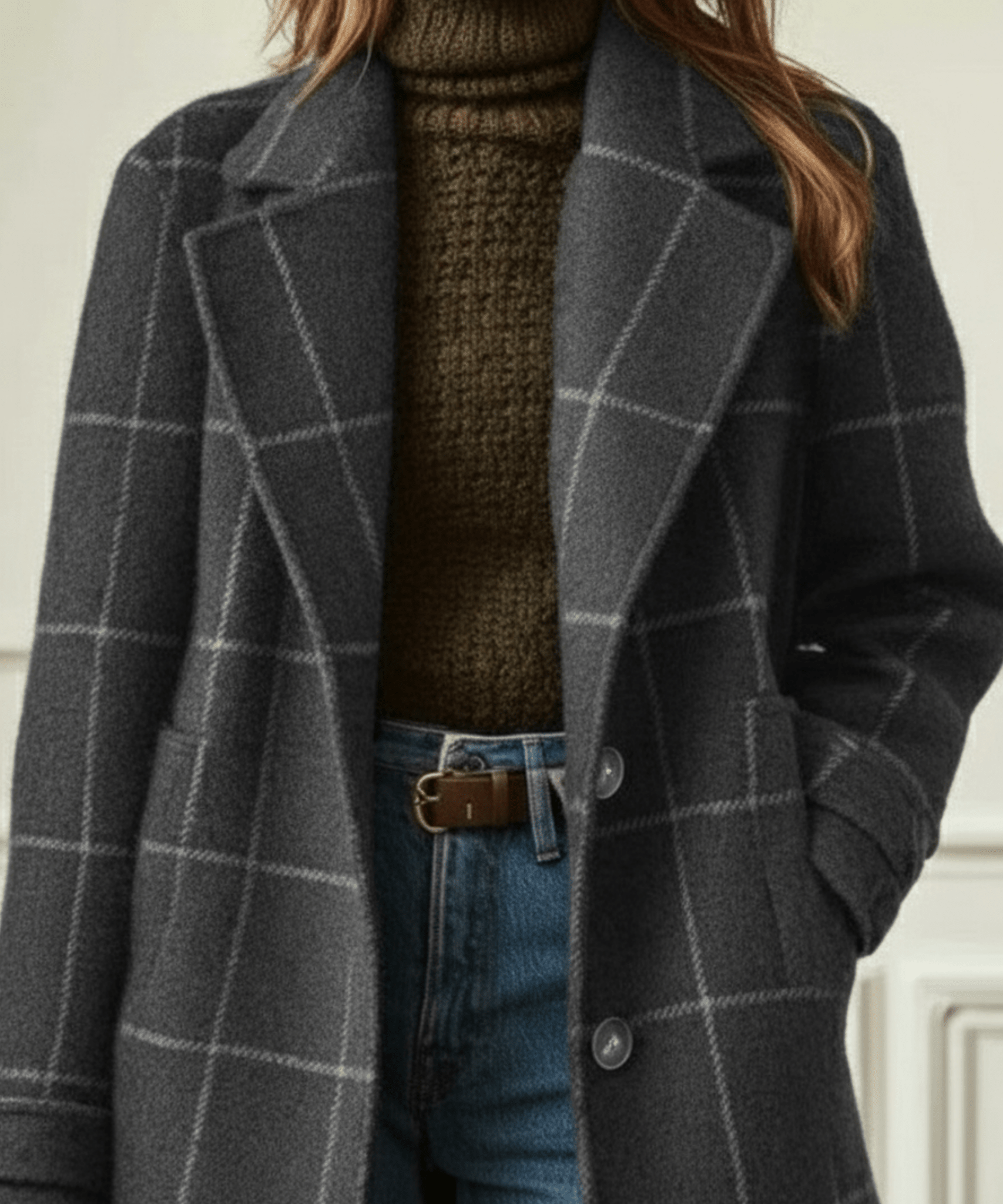 Manteau à Carreaux en Tissu Effet Laine pour Femme - Emilia Lane