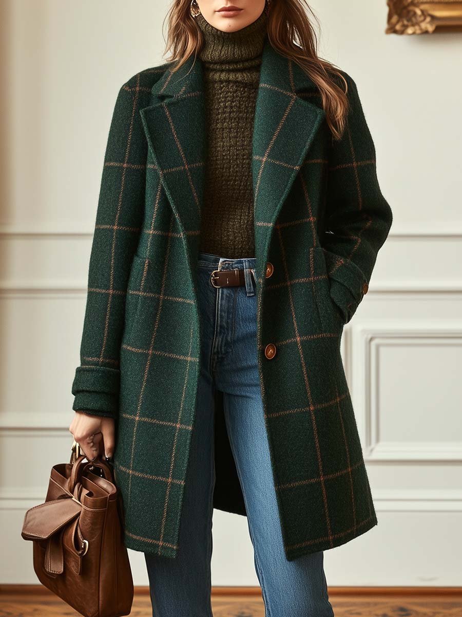 Manteau à Carreaux en Tissu Effet Laine pour Femme - Emilia Lane