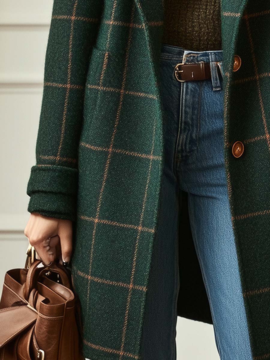 Manteau à Carreaux en Tissu Effet Laine pour Femme - Emilia Lane