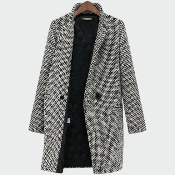 Manteau Long à Motif Pied-de-Poule pour Femme - Emilia Lane