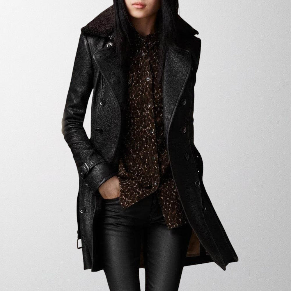 Manteau Motard Perfecto à Col Fourrure en Simili Cuir pour Femme - Emilia Lane