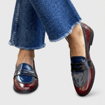 Mocassin Bicolore Penny Loafer en Simili Cuir Vernis pour Femme - Emilia Lane