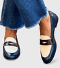 Mocassin Bicolore Penny Loafer en Simili Cuir Vernis pour Femme - Emilia Lane