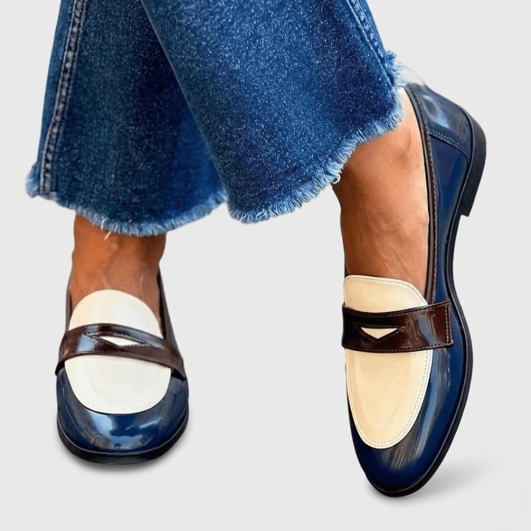 Mocassin Bicolore Penny Loafer en Simili Cuir Vernis pour Femme - Emilia Lane