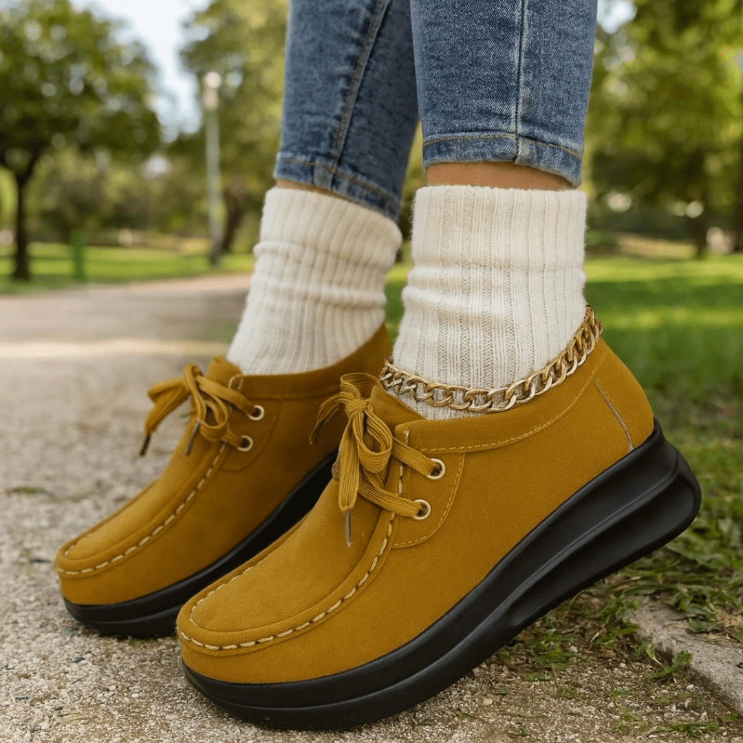 Mocassin Confort à Lacets et Semelle Plateforme en Suédine pour Femme - Emilia Lane