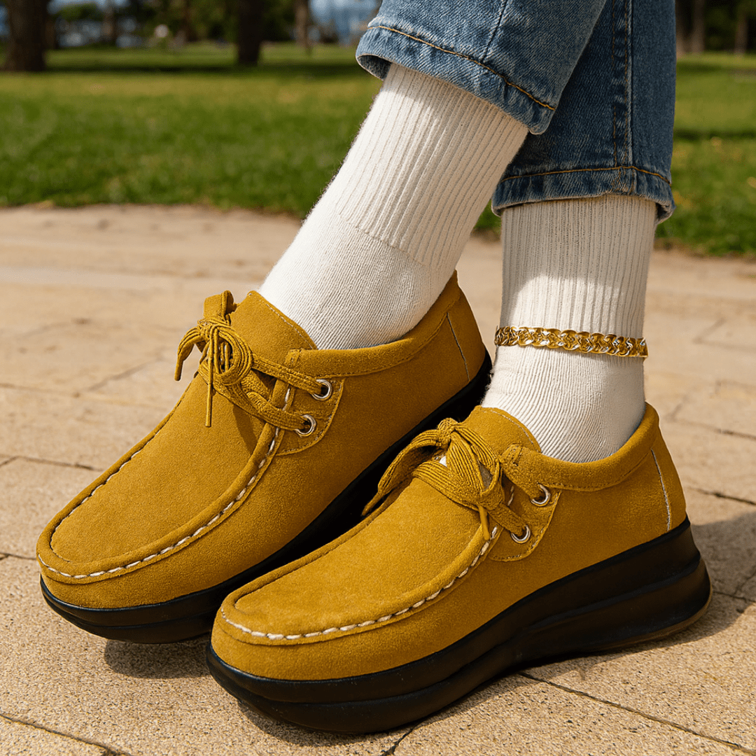 Mocassin Confort à Lacets et Semelle Plateforme en Suédine pour Femme - Emilia Lane