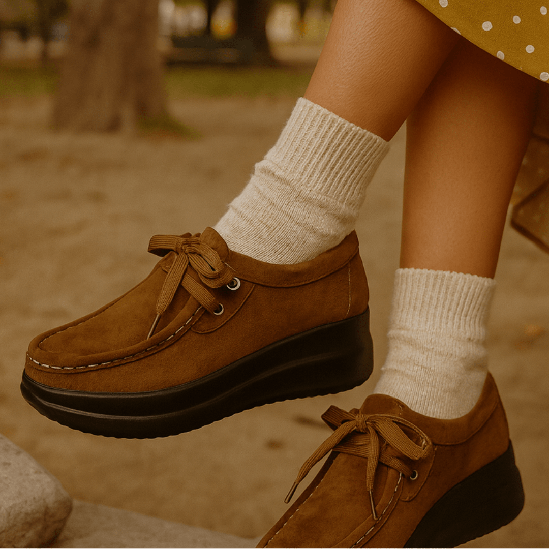 Mocassin Confort à Lacets et Semelle Plateforme en Suédine pour Femme - Emilia Lane