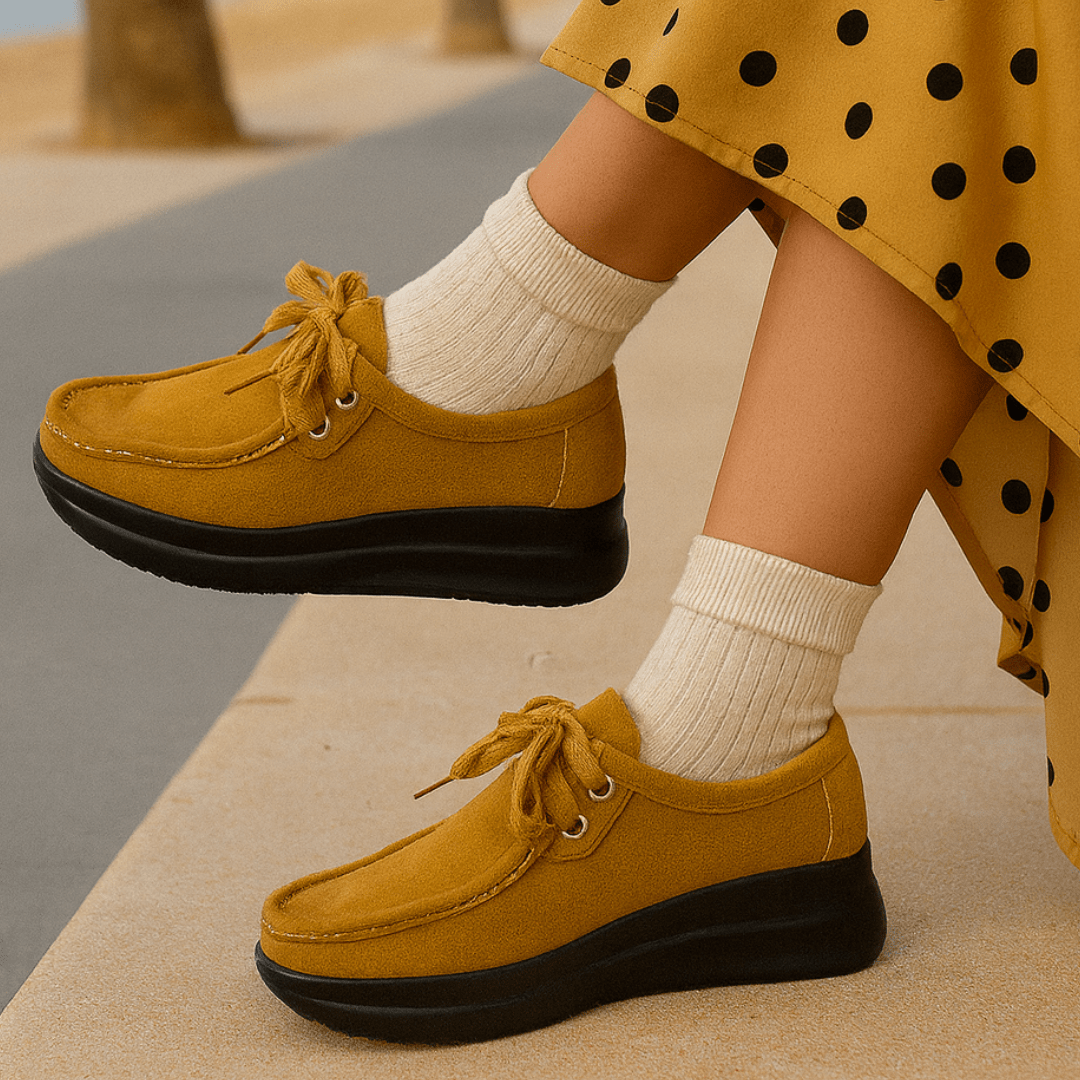 Mocassin Confort à Lacets et Semelle Plateforme en Suédine pour Femme - Emilia Lane