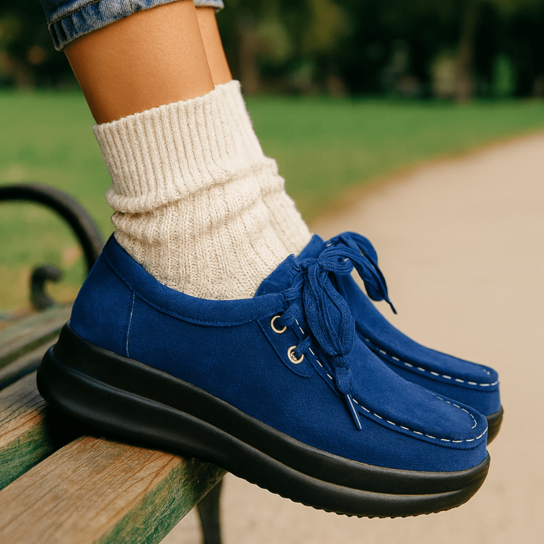 Mocassin Confort à Lacets et Semelle Plateforme en Suédine pour Femme - Emilia Lane