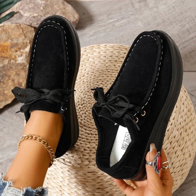 Mocassin Confort à Lacets et Semelle Plateforme en Suédine pour Femme - Emilia Lane