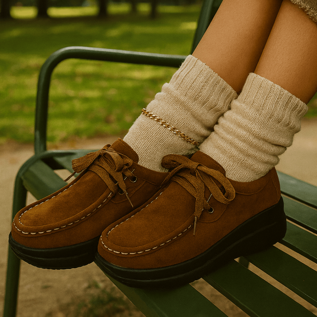 Mocassin Confort à Lacets et Semelle Plateforme en Suédine pour Femme - Emilia Lane