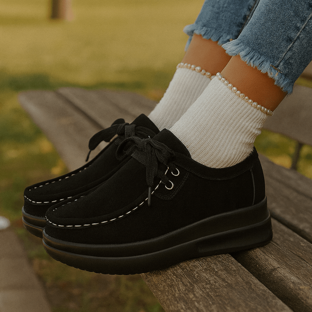 Mocassin Confort à Lacets et Semelle Plateforme en Suédine pour Femme - Emilia Lane