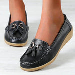 Mocassin Confort en Cuir à Pompon et Boucle Dorée pour Femme - Emilia Lane